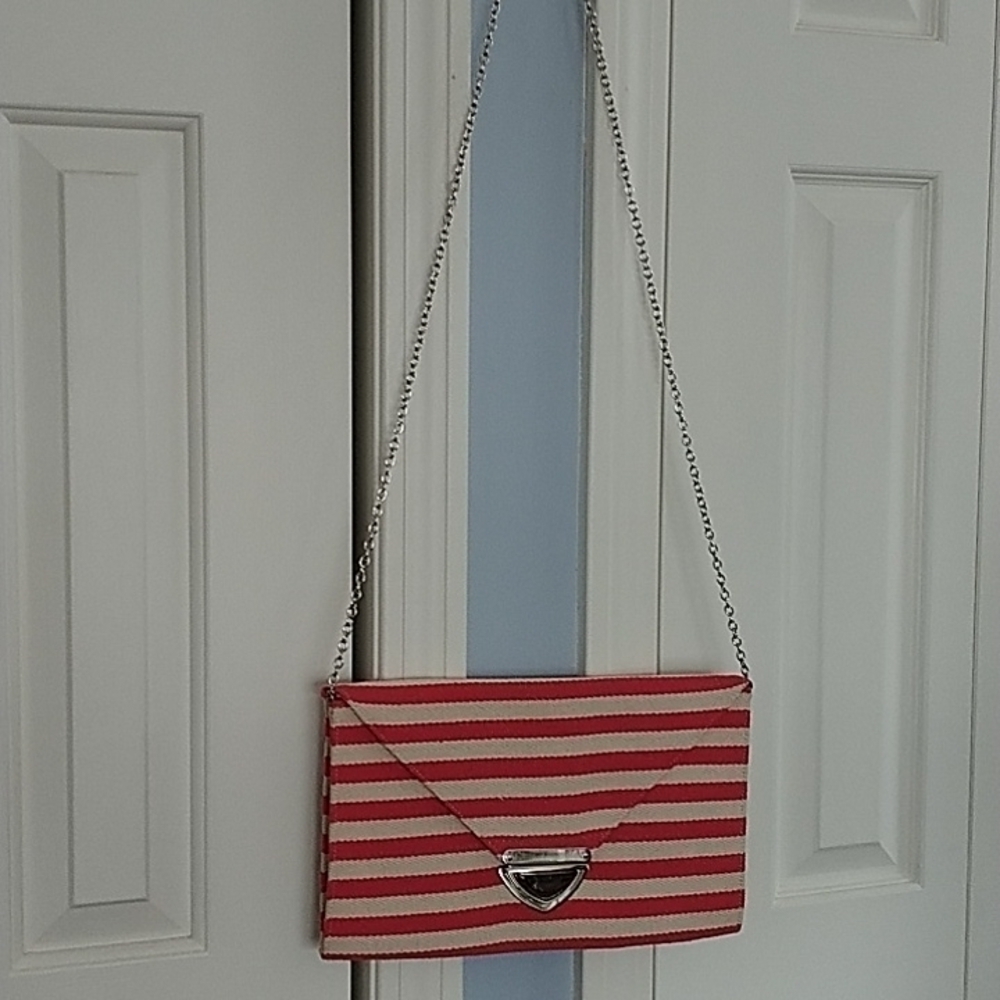 Mudo Accessories Portfolio Envelope Bag Clutch Crossbody Red and White Stripe - Picture 6 of 12